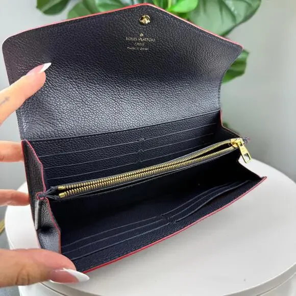 B108 💎✨Authentic Louis Vuitton Monogram Empreinte Long Wallet Navy Red Accent - Picture 7 of 8